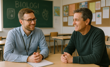 et par menn som sitter ved et bord